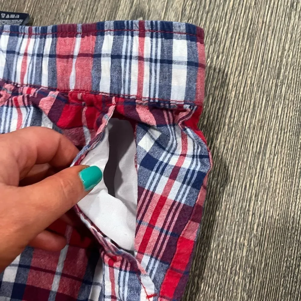 Nautica Boys Youth Plaid Straight-Fit Poplin Flat-Front Shorts Checked Red L/14